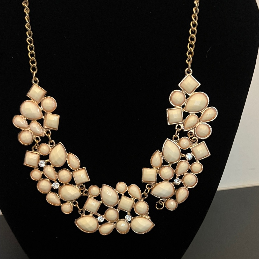 Vintage Faceted‎ Cream Resin and Rhinestone Statement Necklace